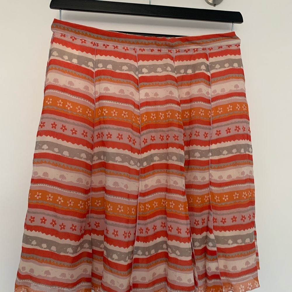Pink and Orange Pleated A-Line Midi Skirt